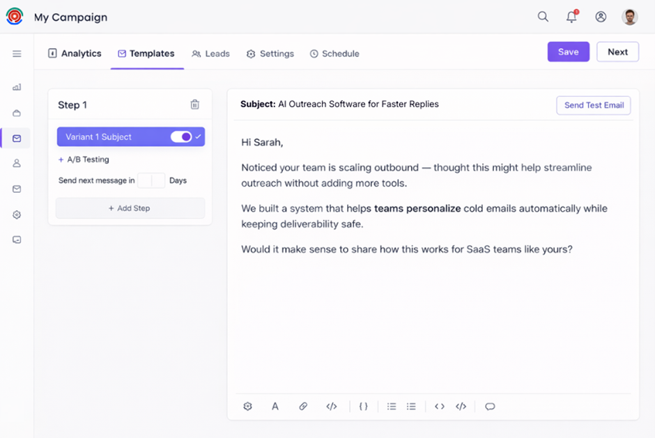 AI outreach software dashboard for cold email campaigns