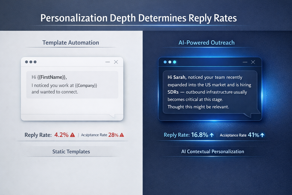 Template-based LinkedIn message vs AI personalized outreach comparison.