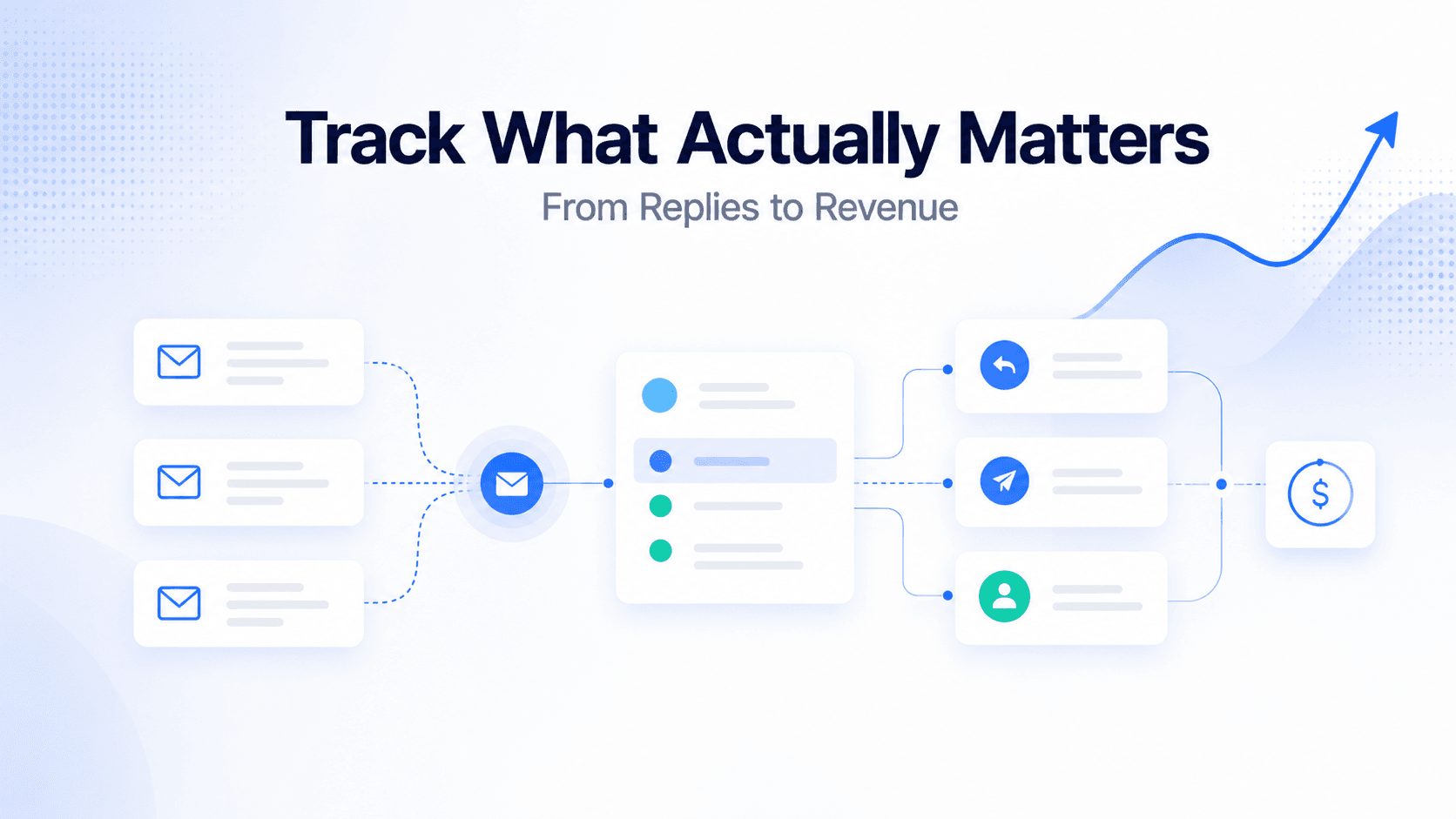Vibrant SaaS-style analytics interface displaying cold email outreach metrics, reply rates, and conversion tracking
