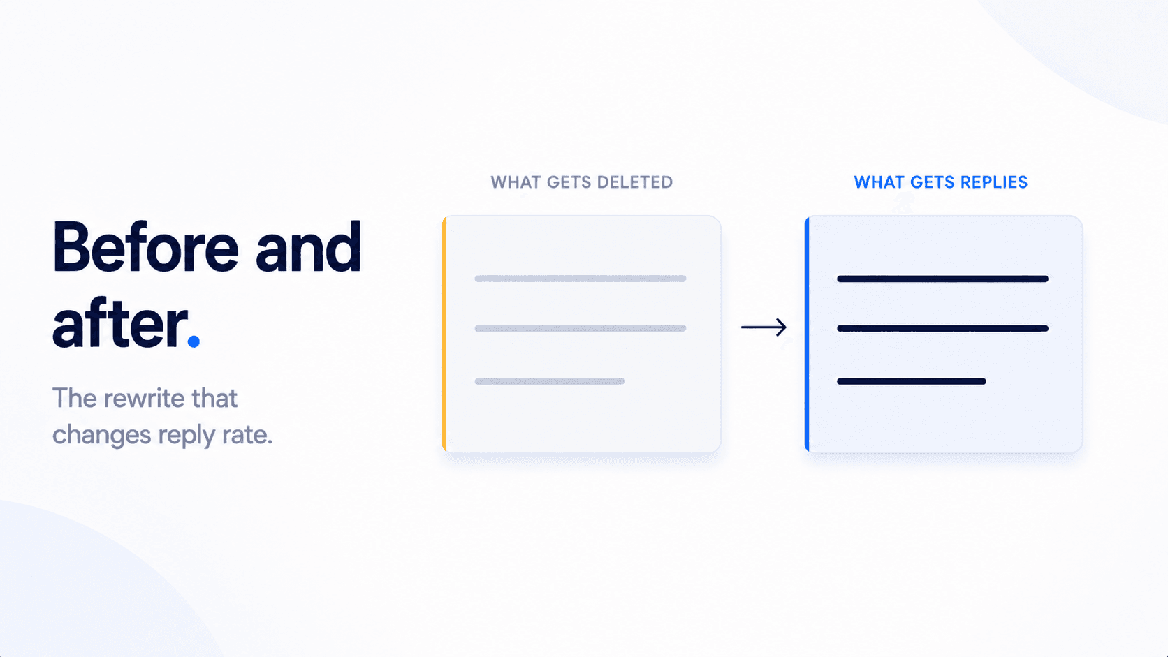 Weak cold email template on the left versus a high-reply optimised template on the right.