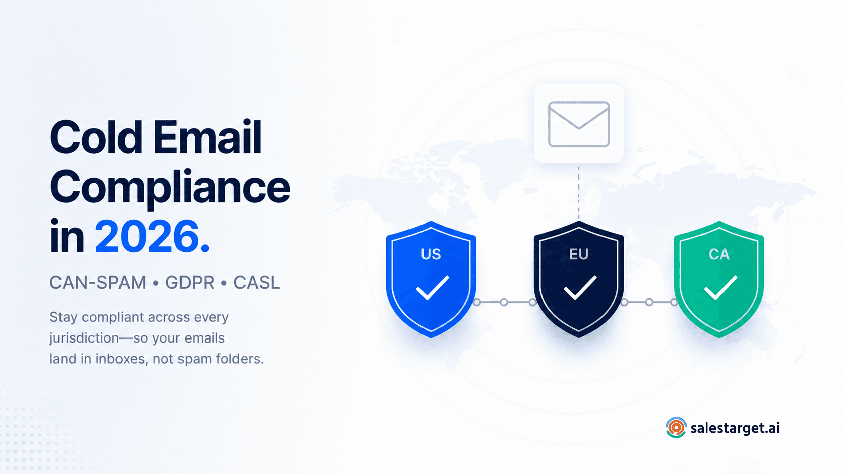 B2B cold email compliance framework covering GDPR, CAN-SPAM, and CASL regulations for outbound email senders.