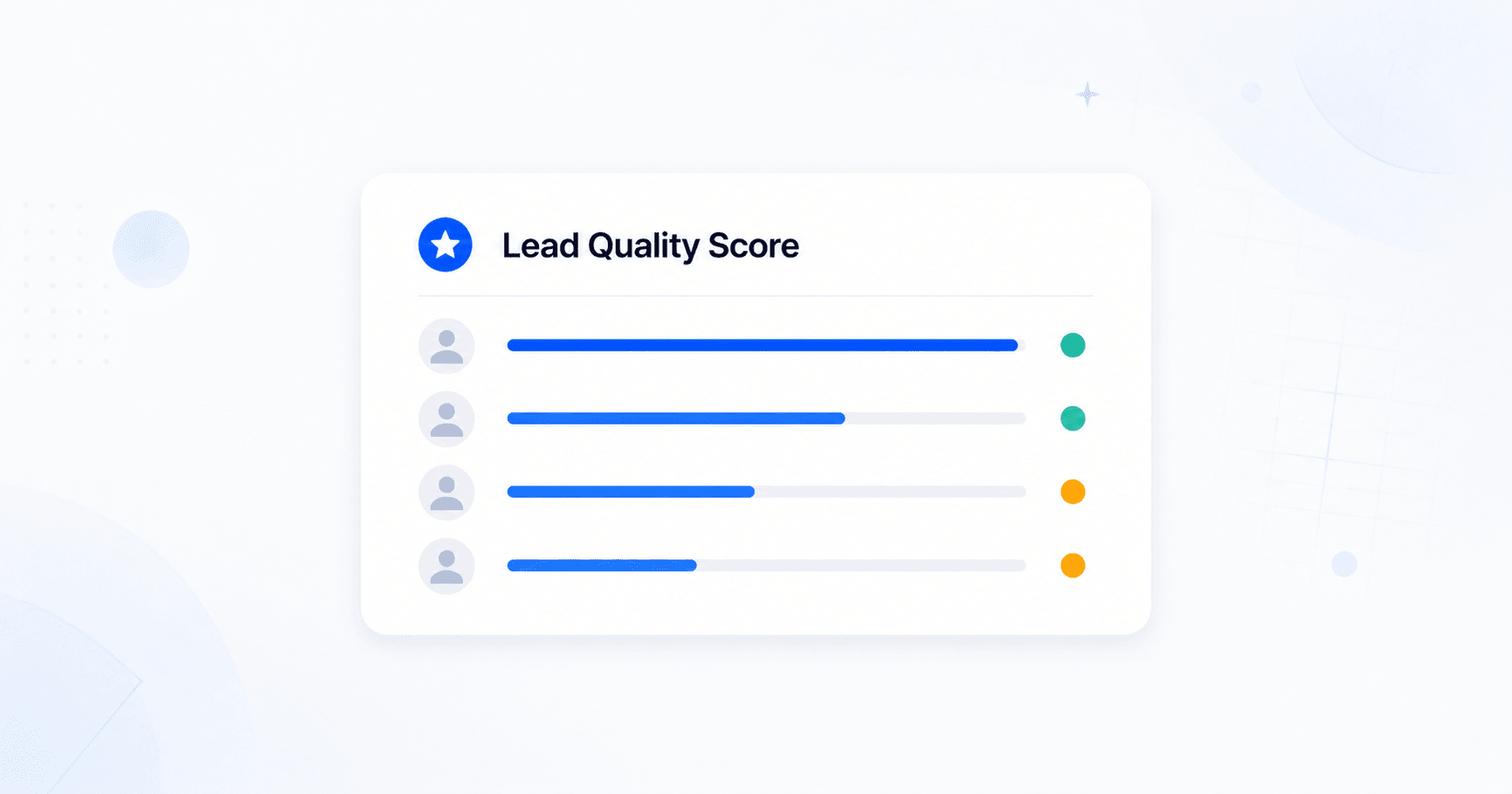 Premium SaaS visual showing scored lead quality flags