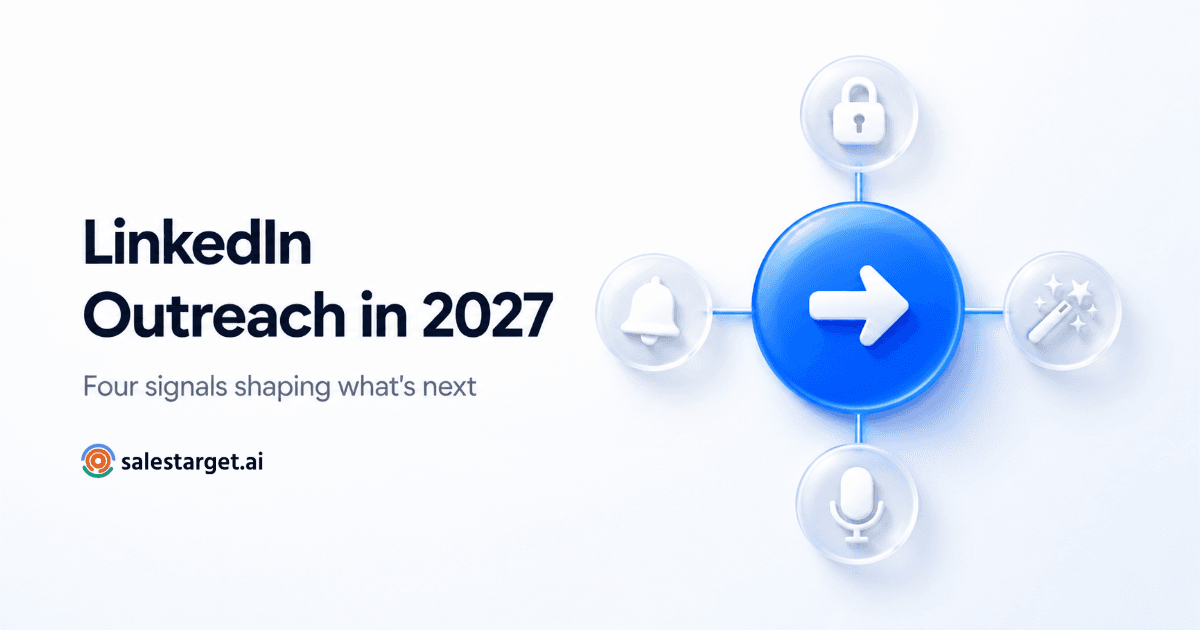 Premium SaaS graphic showing four LinkedIn outreach trends