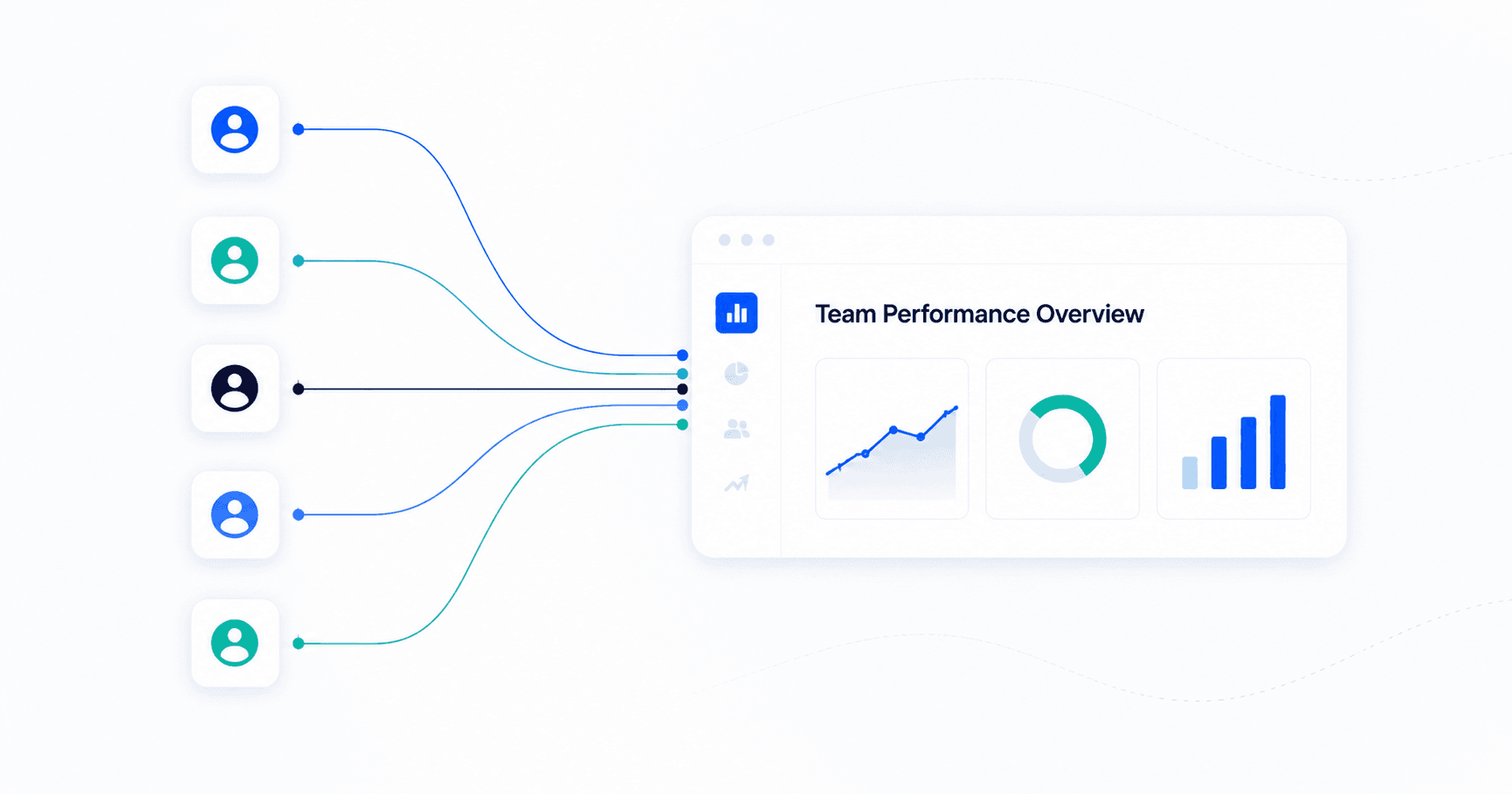 Premium SaaS visual showing centralized LinkedIn team reporting