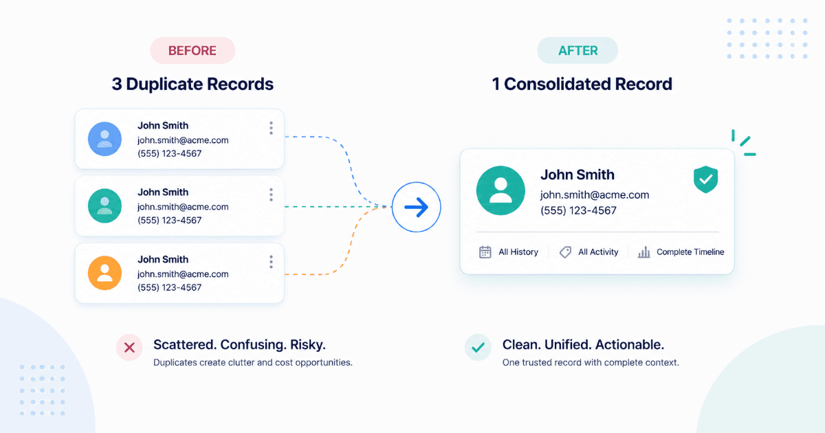 Three duplicate records merging into one