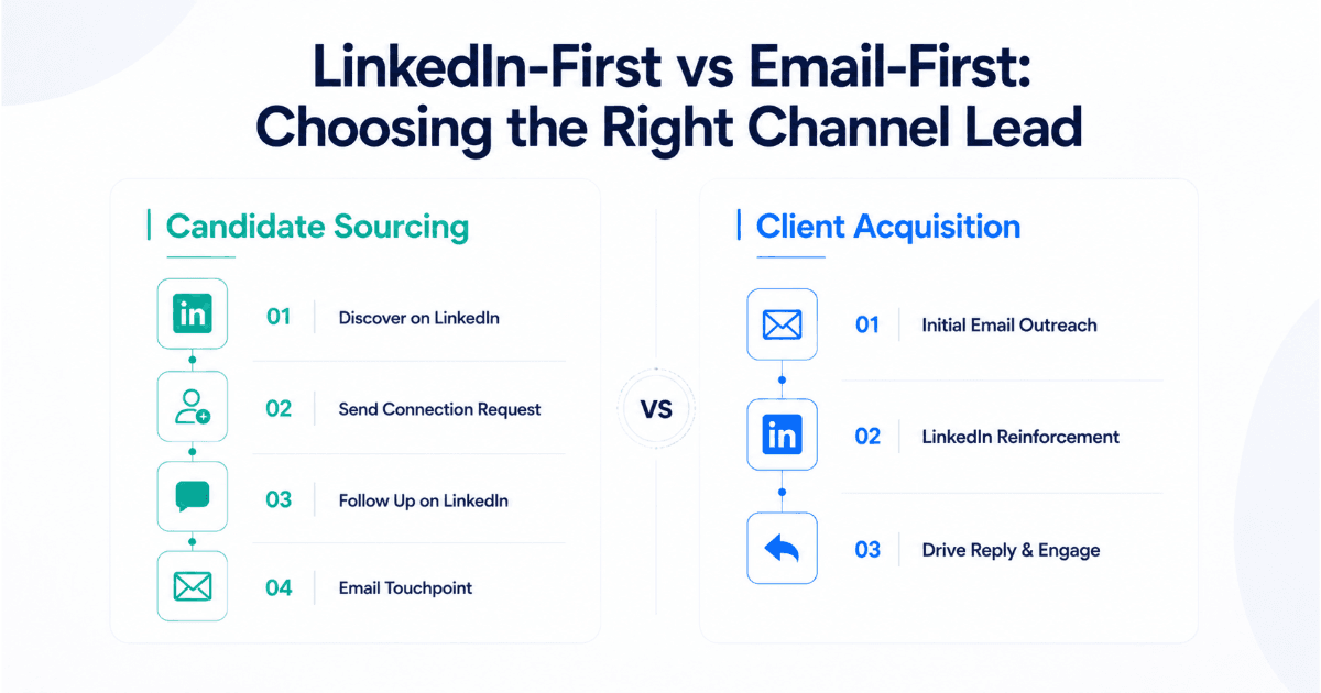 Candidate sourcing pipeline and client acquisition pipeline running simultaneously with channel sequencing logic